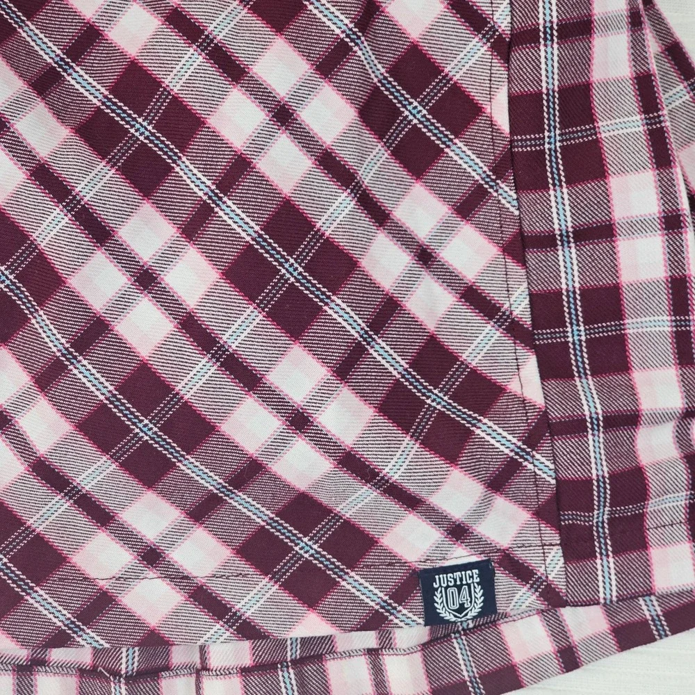 Justice Girls Plaid Skort Burgundy Pink White Size S‎ 7/8 Wrap Front 473910A